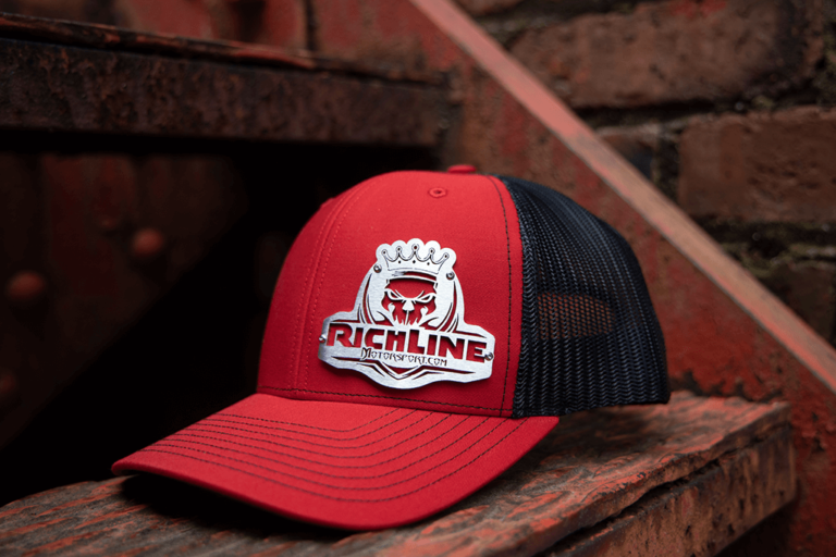 richline badgecaps red richardson 112 laser cut custom metal hat